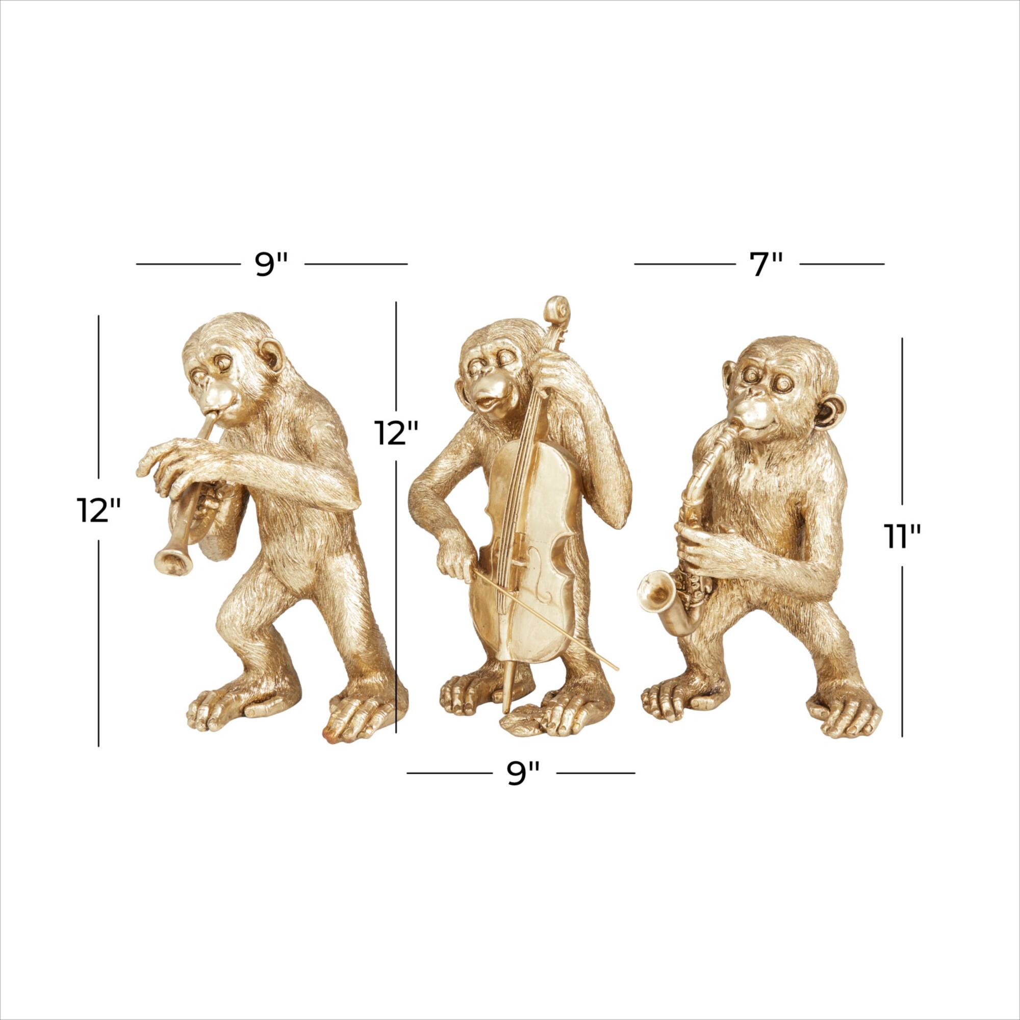 Set of 3 Gold Polystone Contemporary Sculptures, 12" x 9" x 5"